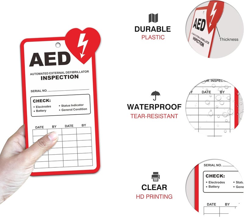 Fiivas AED Inspection Tags, Monthly Inspection Tags for AED Maintenance, 10 Pack AED Annual Inspection Record Tags with Zip Ties, Plastic Waterproof Aed Cards - Image 3